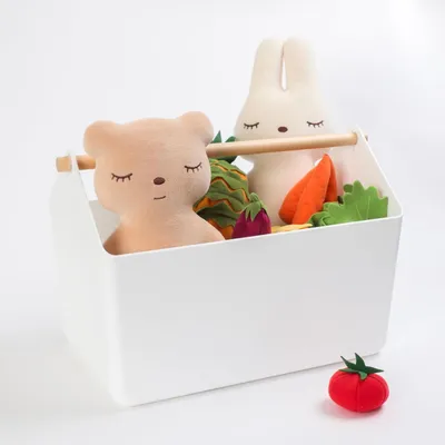 Produktbild von Großer Aufbewahrungskorb mit Holzgriff für Badezimmer und Wohnzimmer
