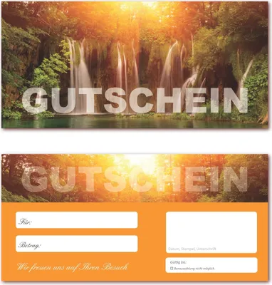 Produktbild von 50 Stück Geschenkgutscheine (Wasserfall-618) Gutscheine Gutscheinkarten für Bereiche wie Reisen, Urlaub und Wellness