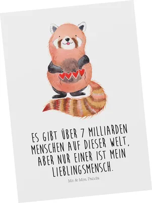 Produktbild von Mr. & Mrs. Panda Postkarte Roter Panda - Weiß - Geschenk, Herz, Rot, Lieblingsmensch, Lustige Sprüche, Liebling, Grußkarte, Ansichtskarten, Liebe, Ansichtskarte
