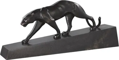 Produktbild von Casa Padrino Luxus Bronzefigur Panther Schwarz / Bronze 64 x 11 x H. 26,5 cm - Elegante Bronze Skulptur auf Marmorsockel