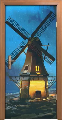 Produktbild von Türposter 90x200 cm Türaufkleber Türtapete Türfolie Klebefolie Nacht Landschafts mit der Windmühle