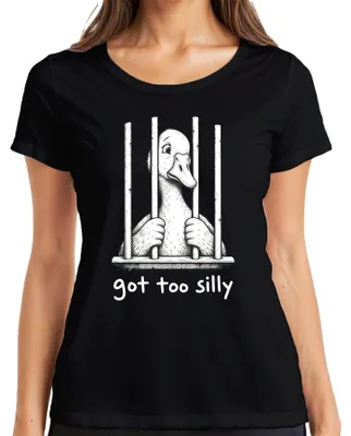 Productafbeelding van "Te dom voor de gevangenis, maar wel grappig," dames T-shirt, zwart, maat L