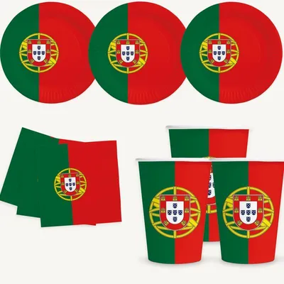 Produktbild von Portugal Partyset, 16 Pappteller 23 cm, 16 Pappbecher 210 ml, 20 Servietten 33 x 33 cm