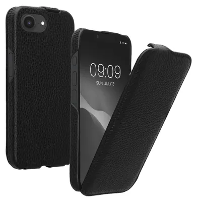 Produktbild von kalibri Flip Hülle Ultra Slim kompatibel mit Apple iPhone 17e / iPhone 16e - Leder Case Schutzhülle Tasche in Schwarz