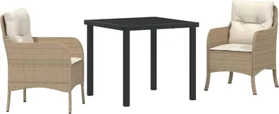 Image de Ensemble de salle à manger pour jardin 3 pcs Beige polyrotin