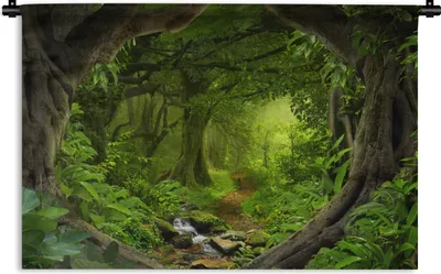 Produktbild von MuchoWow® Wandteppich Wandbehang Dschungel - Grün - Natur - Tropisch - Pflanzen 150x100 cm Tapisserie Dekoration Wandtuch - Waschbar - Tapisserien - Wand-Decke