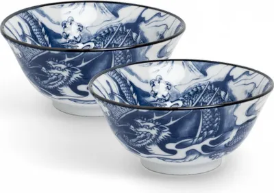 Produktbild von Japan-Bowls Schalen Porzellan 15cm 2er Set Drachengott – Blaue Wolke