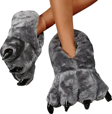 Produktbild von ASKSA Uni Soft Pluesch Haus Hausschuhe Tier Kostuem Pfote Claw Schuhe, Grau, Groesse: 36-42