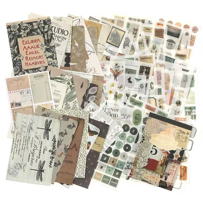 Produktbild von Simno® Vintage Sticker- und Papierset, 50 Blatt, für Scrapbooking
