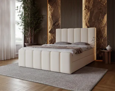 Produktbild von MYSEN Boxspringbett Doppelbett 140x200 LUIS mit Bettkasten mit Bonell-Matratze Komplett-Set Design Velours Creme