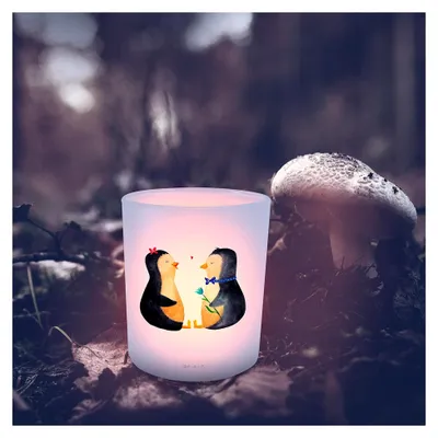 Produktbild von Windlicht aus Glas Pinguin Pärchen - Teelichthalter, Geschenk, Hochzeit
