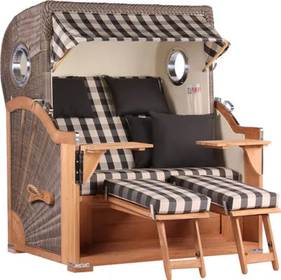 Produktbild von Strandkorb Baltikum Teak PE Grey 2,5 Sitzer Volllieger mit Bullaugen
