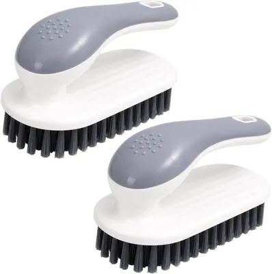 Produktbild von Zweier-Set Scheuerbürsten mit Griff für Dusche und Küche, Reinigungsbürsten mit ergonomischem Griff gegen hartnäckige Verschmutzungen, graue Handbürsten