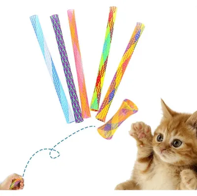 Produktbild von Katzenspielzeug Set 10 Stück Teleskop Federspielzeug 13 cm Nylon Netz Kunststoff Mehrfarbig
