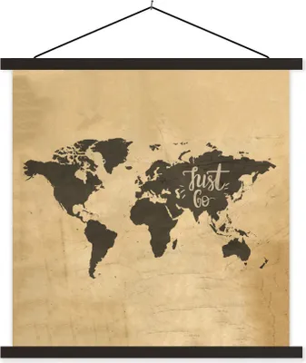 Produktbild von MuchoWow® Textilposter Weltkarte - Reisen - Vintage 120x120 cm mit schwarzem Rahmen - Aufhängungsset