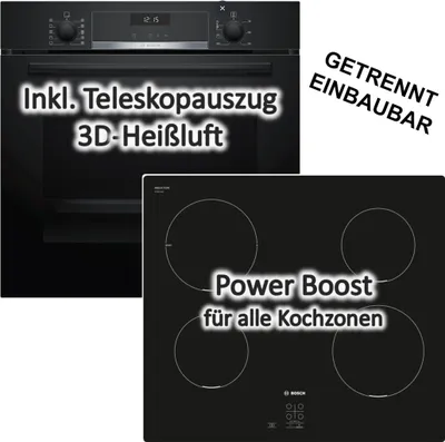 Produktbild von Herdset BOSCH Backofen Teleskopauszug EcoClean + Induktionskochfeld rahmenlos autark 60 cm