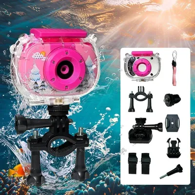 Produktbild von Wasserdichte Kinder-Digitalkamera P18, 20 MP, 1080P Video, 10-facher Digitalzoom, Unterwasserkamera mit Lithium-Akku - Schneerosa