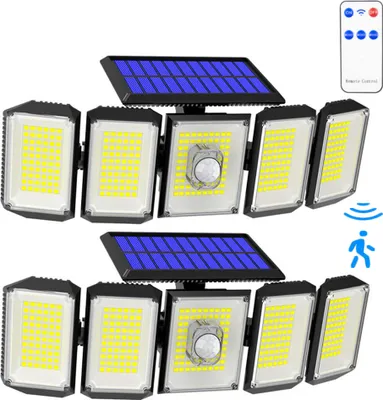 Obrázok produktu pre 2 ks solárnych LED svietidiel s pohybovým senzorom, solárne svietidlo IP65, otočné vonkajšie svietidlo, studená biela 6500 K, 4 režimy, záhrada, terasa, vchod, dvor