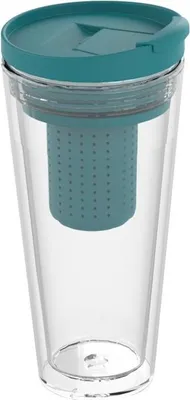 Image de Mug isolant Mocha avec passoire à thé 350ml - Mug isotherme avec infuseur - Mug à thé ToGo à double paroi - Mug aromatique pour thé chaud & froid - transparent/teal