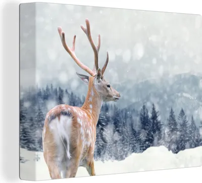 Obrázek produktu pro OneMillionCanvasses® - Plátno nástěnné umění - Zima - Jelen - Zvířata, nástěnná malba, nástěnné dekorace obrazy obývací pokoj, 120x90cm