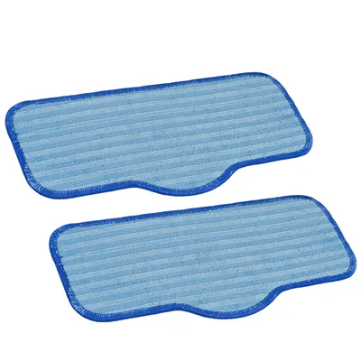 Two blue microfiber cleaning pads with a striped pattern and blue edging are shown against a white background.