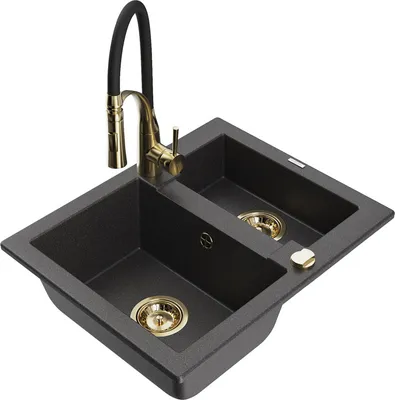 Produktbild von Mexen Carlos 1-Becken-Granit-Spüle mit Mischbatterie Aster, Schwarz gesprenkelt - 6518-76-73450-57-G