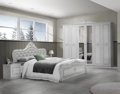 Produktbild von Barock Schlafzimmer-Set Leana 4-Teilig in Weiß/Silber 6-Türig - 180 x 200 cm - ohne Kommode + Spiege...