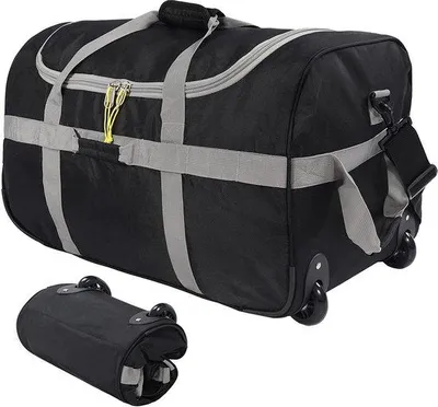 Produktbild von Famanu Reisetasche mit Rollen, große faltbare Reisetasche, schwarz und grau (85 l)
