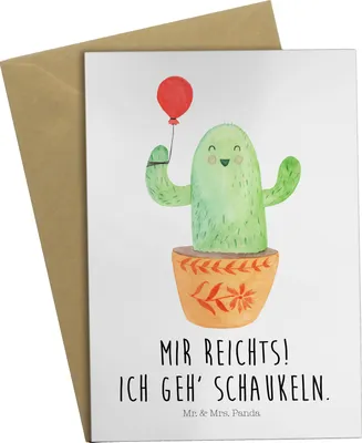 Produktbild von Mr. & Mrs. Panda Glückwunschkarte Kaktus Luftballon - Weiß - Geschenk, Grußkarte, weihnachtskarten, Freude, valentinstagskarte, Ausbildung, osterkarten, Freundin, Kakteen