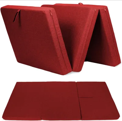 Produktbild von sunnypillow Premium Klappmatratze 120 x 195 x 15cm Rot | 3-teilige Faltmatratze mit abnehmbarem Bezug | Schaumstoff extra dick 15cm | Matratze faltbar klappbar Gästematratze Reisematratze |