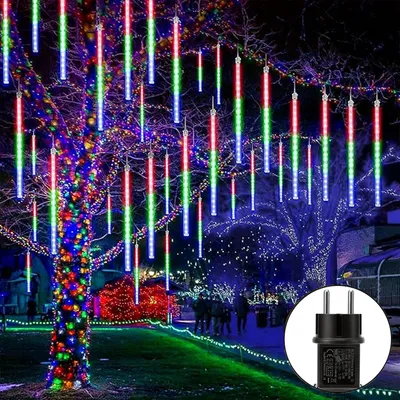 Produktbild von 288 LED Eiszapfen Lichterkette Meteorschauer Regen Lichter Innen Garten Weihnachten Deko, Bunt, 50cm