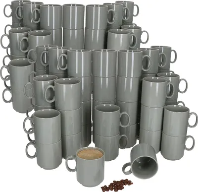 Produktbild von 96er Set Event Kaffeebecher 250ml grau Porzellan-Tassen stapelbar