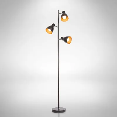 Image de Lampadaire design métal 3 spots noir-doré vintage retro spots orientables pivotables