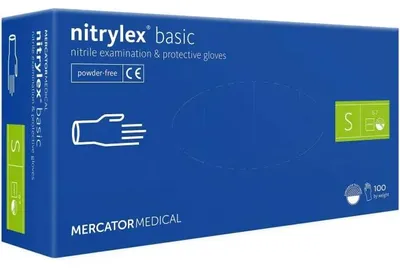 Zdjęcie produktu dla Rękawiczki Jednorazowe Mercator Basic Nitryl Niebieski Rozmiar S 100 Szt. Dane