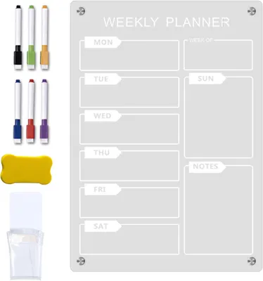 Produktbild von Acryl Kalender fuer Kuehlschrank, Woechentlicher Planer, Magnetisch, Transparent, Inklusive 6 Bunte Marker