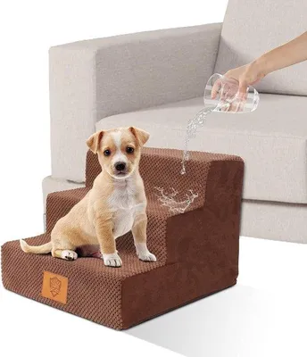 Produktbild von Famanu Hundetreppe 30 cm hoch, 3 Stufen, für kleine Hunde und Katzen, mit waschbarem Bezug