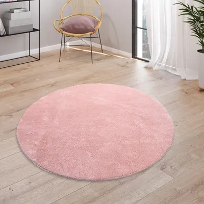 Produktbild von Teppich Kurzflor waschbar Unifarben Wohnzimmer schmutzabweisend Hellrosa Rund 200D | 100% Polyester | Florhöhe: 10 mm | pflegeleicht