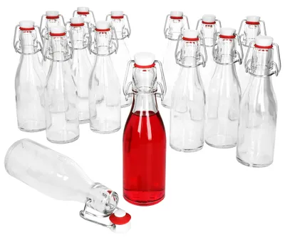 Obrázek produktu pro 12x otočná vrchní láhev 200ml pivní láhev kulaté skleněné láhve džus pivo pálenka likér ocet olej drátěný závěs