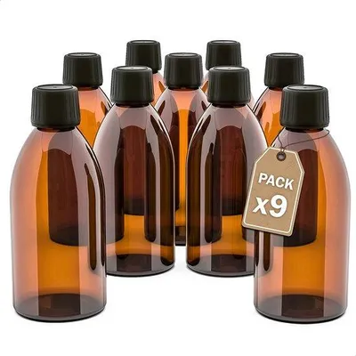 Produktbild von Famanu Apothekerflasche Set 9 Stück, 250 ml - Braunglas mit Schraubverschluss