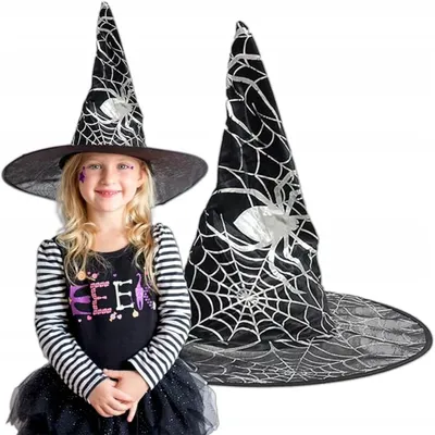 Zdjęcie produktu dla KRUMAD Halloweenowy kapelusz czarownicy czarny - spiczasty kapelusz czarodzieja, uniwersalny rozmiar dla dzieci i dorosłych, dekoracja imprezowa, dodatek do kostiumu karnawałowego, bal przebierańców