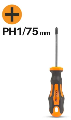 Produktbild von Kreuzschlitzschraubendreher PH1 - Kreuzschlitzschraubendreher 75 mm - Chrom-Vanadium-Stahl - rutschfester Griff - Aufhängeöse [10523].