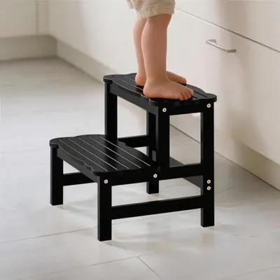 Image de Escalier pour enfants avec 2 marches, sûr et antidérapant, couleur noire