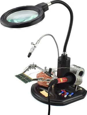 Obrázok produktu pre MMOBIEL Helping Hands Magnifier Station 2,5X 4X LED Light Magnifier Stand + Clamp and Clips