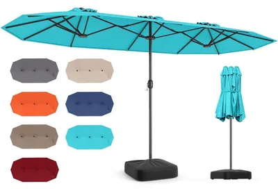 Produktbild von Doppelsonnenschirm 400 x 200 cm Türkis mit Ständer & Kurbel Sonnenschutz UPF 50+