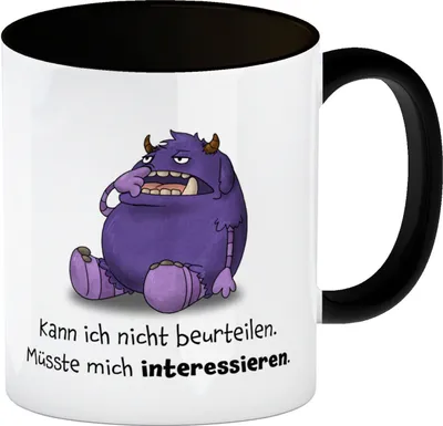 Produktbild von Freches Monster in lila Kaffeebecher in schwarz mit lustigem Spruch