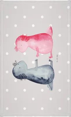 Produktbild von Mr. & Mrs. Panda Handtuch Axolotl Liebe - Grau Pastell - Geschenk, Frotteehandtuch, kleines, gesichtshandtuch, frottierhandtuch, Paar, Valentinstag, Flauschtuch