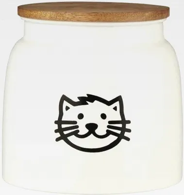 Produktbild von Dose für Katzenfutter weiß m/Katzenmotiv und Holzdeckel 2,2 ltr