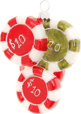 Immagine prodotto di Decorazioni natalizie per l'albero di Natale Krebs Glas Lauscha - fiches da poker in rosso e verde - in vetro - circa 10 cm
