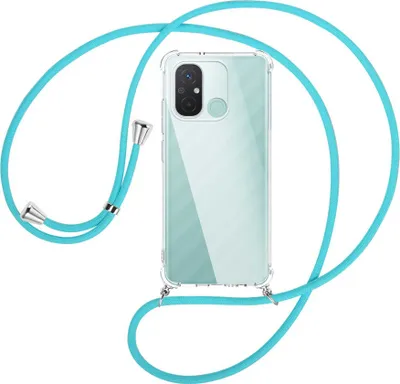 Produktbild von Handykette Backcover-Schutzhülle mit Band (Metall silberfarben) für Xiaomi Redmi 12C (6.71'') - türkis
