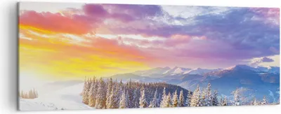 Produktbild von Bild auf Leinwand - Leinwandbild - Berge Schnee Winter - 140x50cm - Wand Bild - Wanddeko - Leinwanddruck - Bilder - Kunstdruck - Wanddekoration - Leinwand bilder - Wandkunst - AB140x50-3605